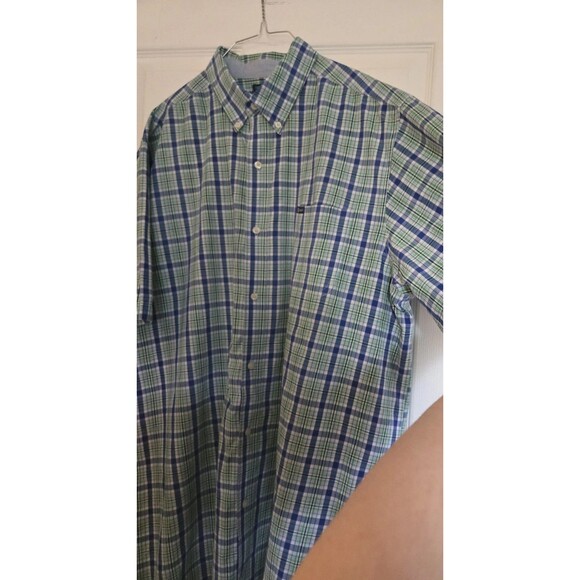 Mens Dress Shirt Chaps 2XT 2X Button Down Light Green Spring Plaid Short Sleeve - Picture 6 of 15
